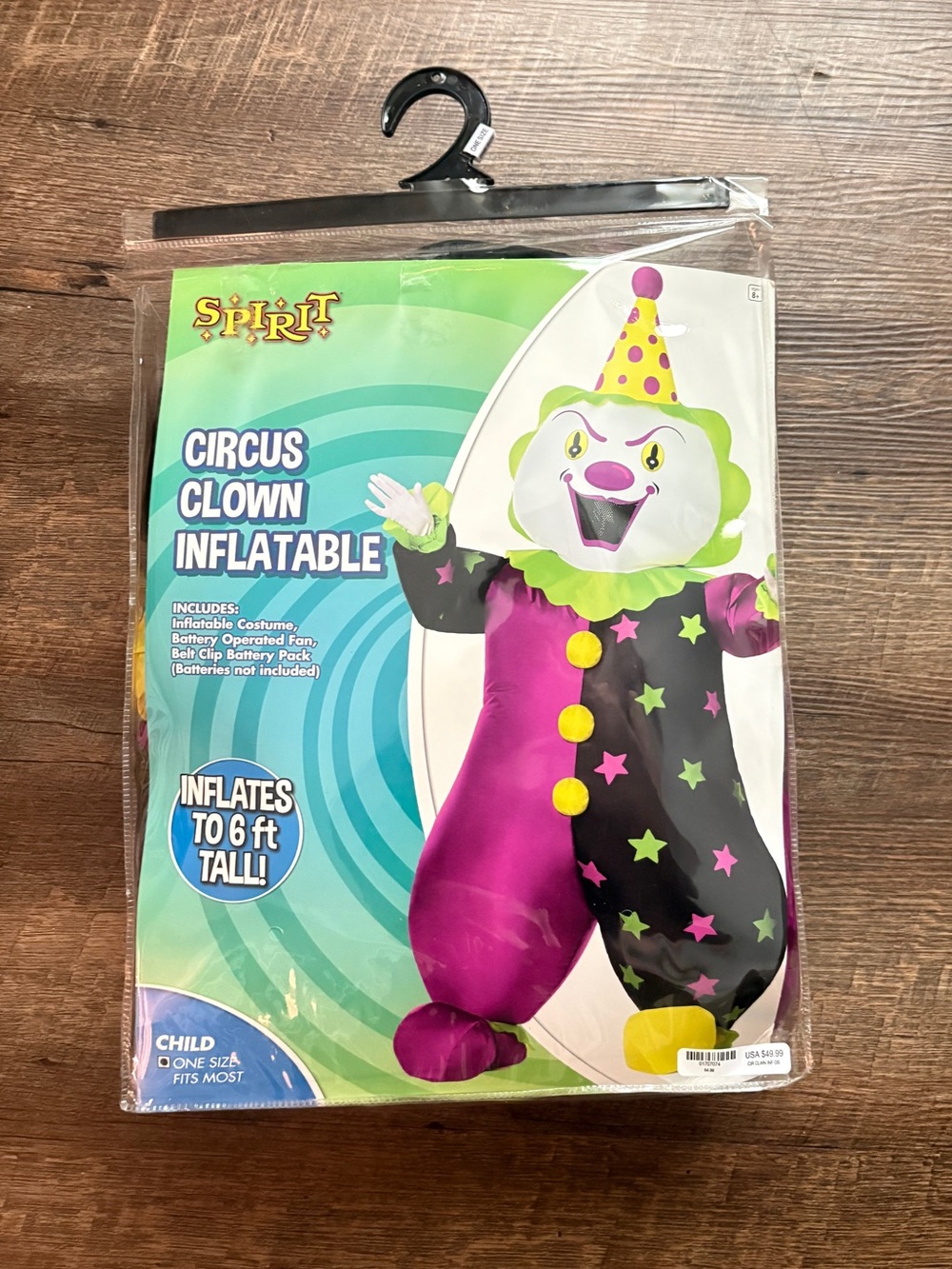 Inflatable circus clown costume kids one size Spirit Halloween 8 and up EUC